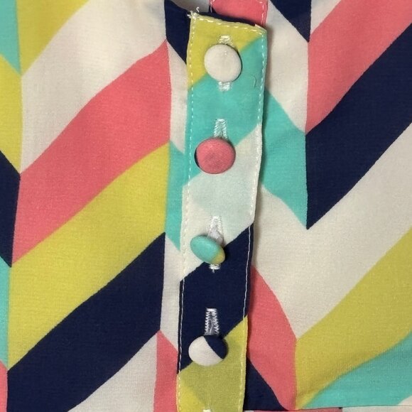 Louche Carys Chevron Dress in Pink, Green, Yellow , Navy Blue and White - Picture 5 of 9